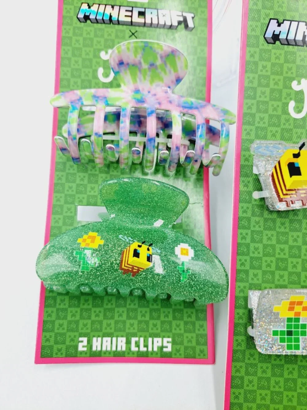 Minecraft Cosplay Hair Clip 2 Large & 4 Small Block Bees, Flowers Chicken Jockey